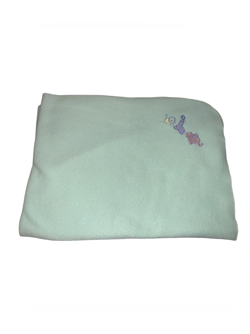 HTF Mint Green Baby Fleece Blanket  Lovey Embroidered Lion Giraffe Elephant